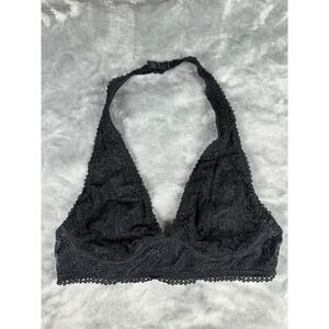 Victoria's Secret Bralette Women M Black Lace Halter Neck Wireless Hook Eye 6627